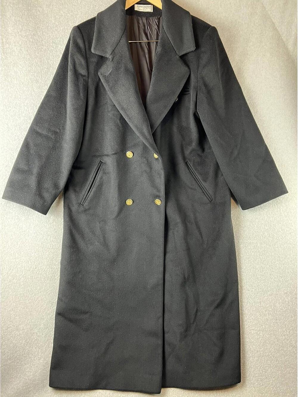 Vintage Forecaster Of Boston 100% Wool USA Trench Coat Long Womens 13/14 Black